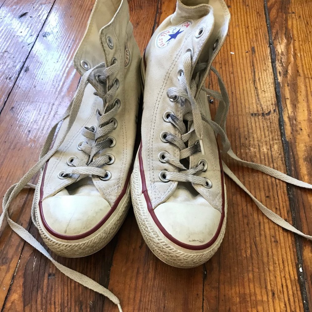 White converse all star high tops, women's 8.5